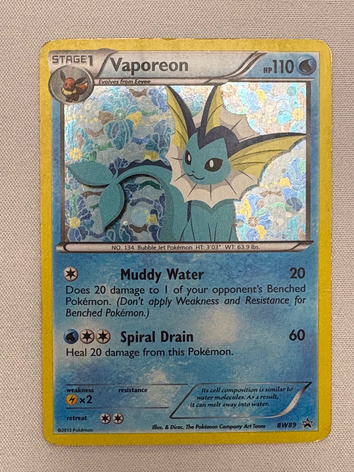 VAPOREON BW89 HOLO PROMO BLACK AND WHITE PROMO POKEMON HP