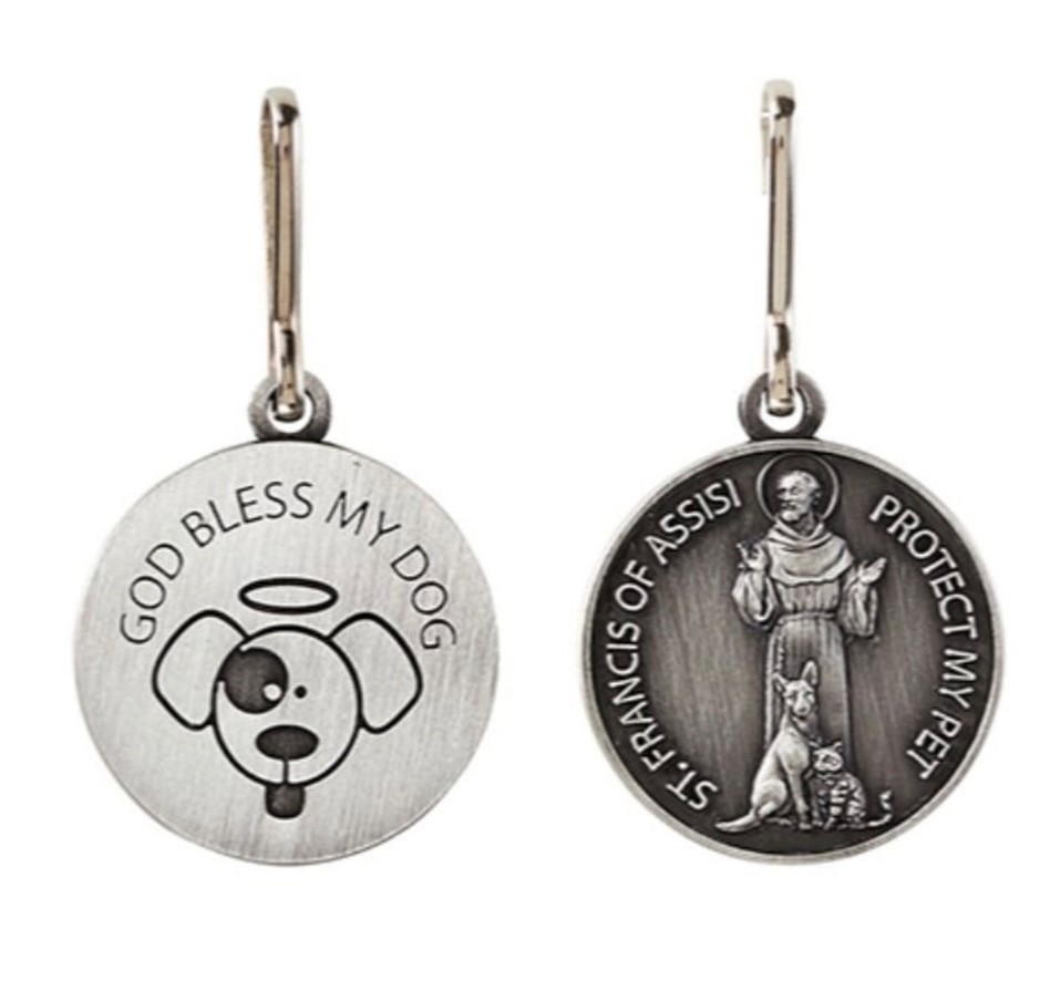 God Bless My Dog Saint St Francis Pet Medal Collar Tag Animal Protection Clip God Bless My Dog Saint St Francis Pet Medal Collar Tag Animal Protection Clip