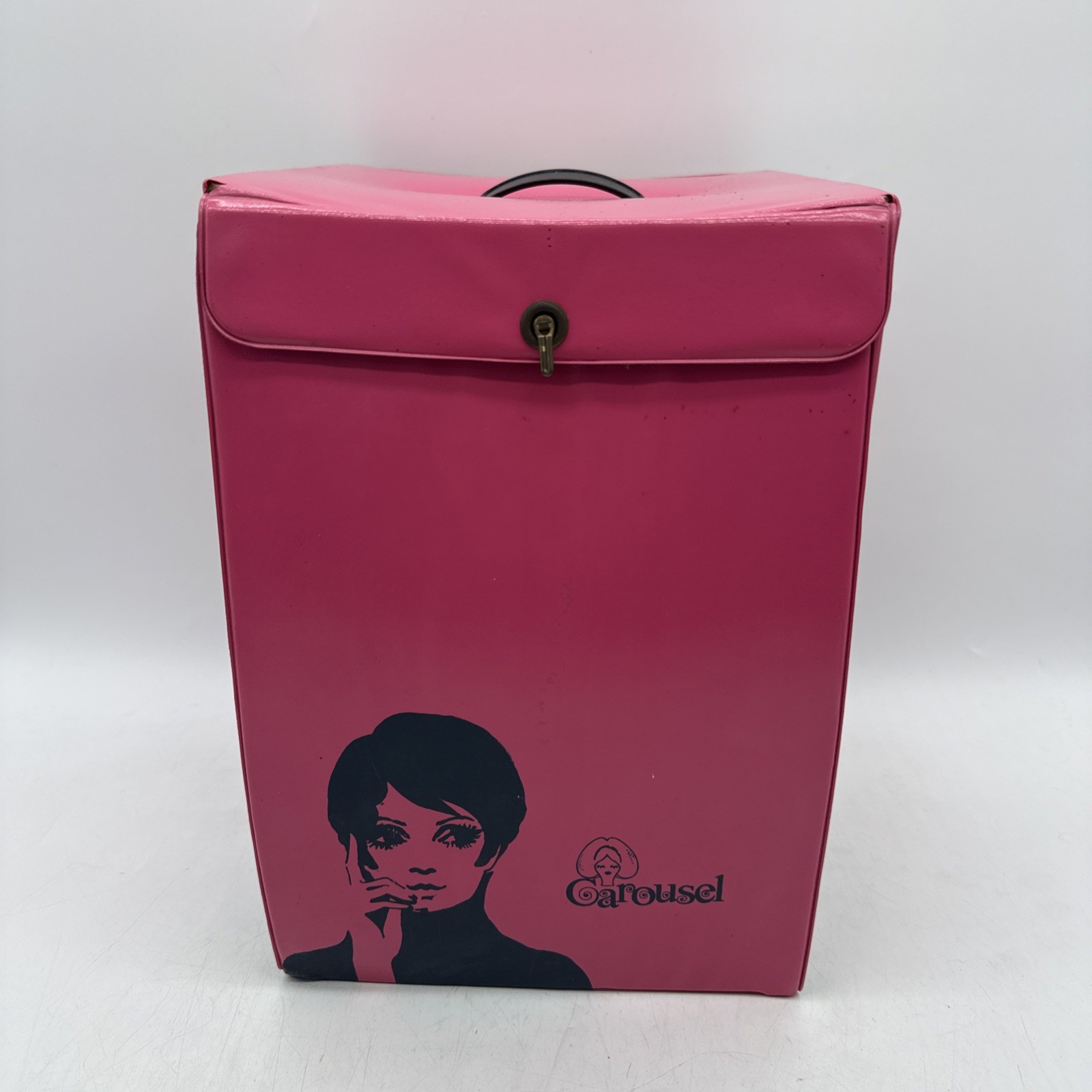 Carousel Vintage 1960's Wig Storage Box by Mod GoGo Twiggy Pink Vinyl *Case Only