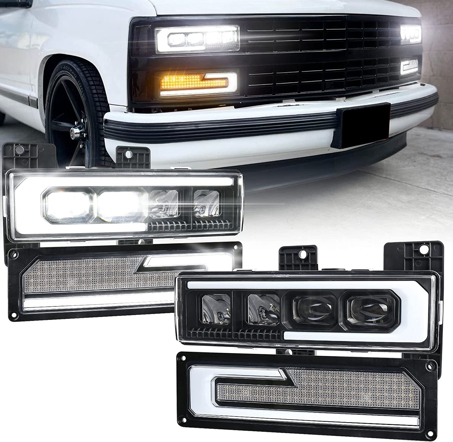 NEW MOVOTOR LED Headlight Assembly Compatible with 1988-1998 Chevy GMC