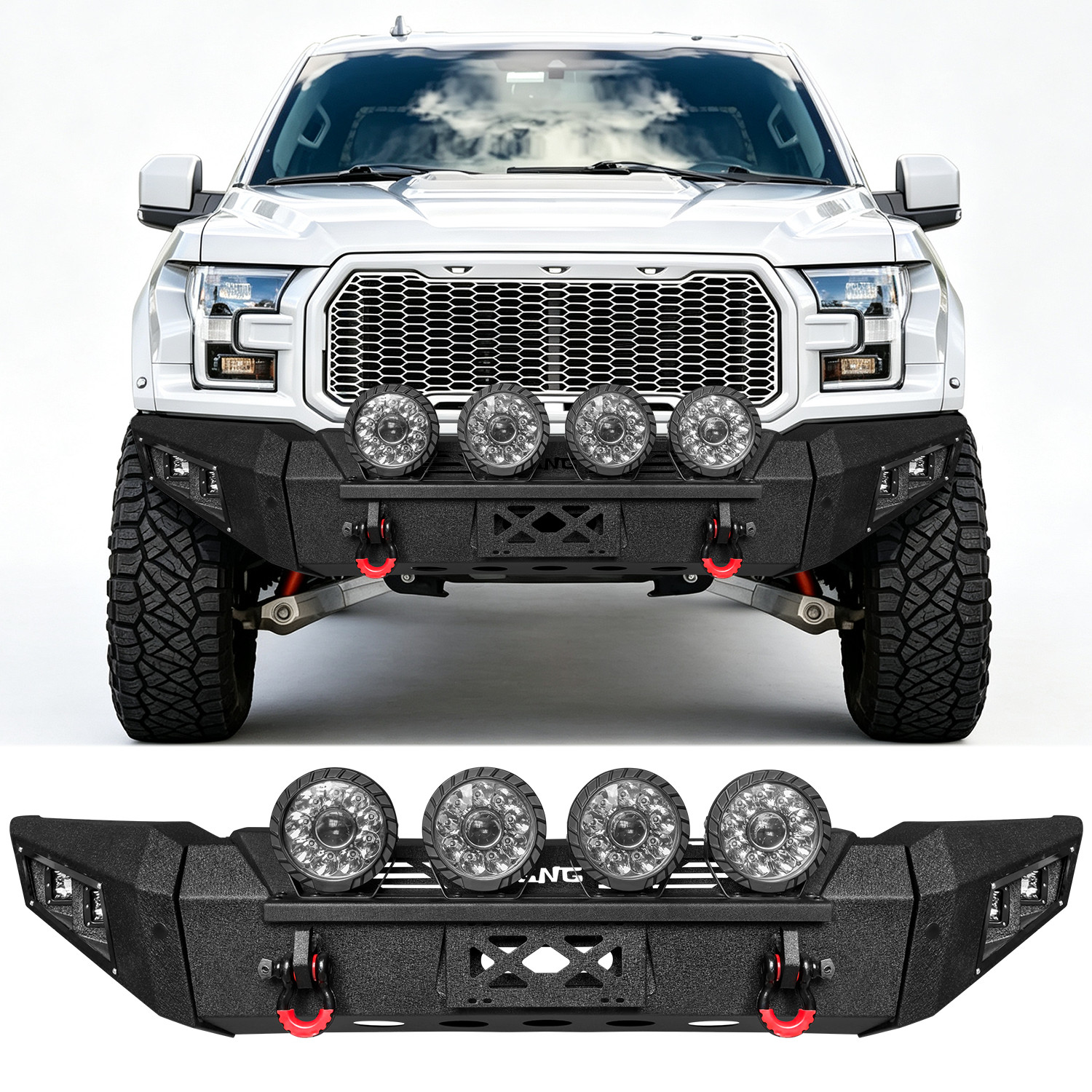 GNG Steel Front Bumper w/Round LED Lights Fits 2017-2020 Ford F-150 SVT Raptor