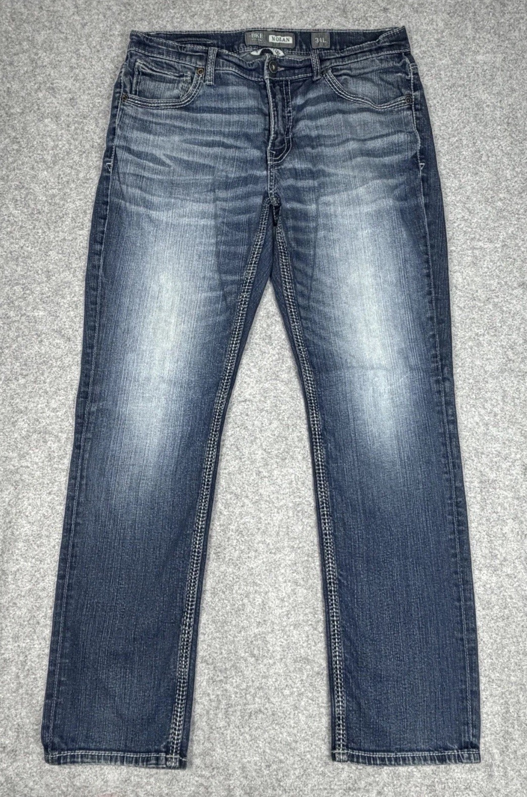 BKE Jeans Men 34L (34x32) Blue Nolan Straight Leg Thick Stitch Stretch Cowboy BKE Jeans Men 34L (34x32) Blue Nolan Straight Leg Thick Stitch Stretch Cowboy
