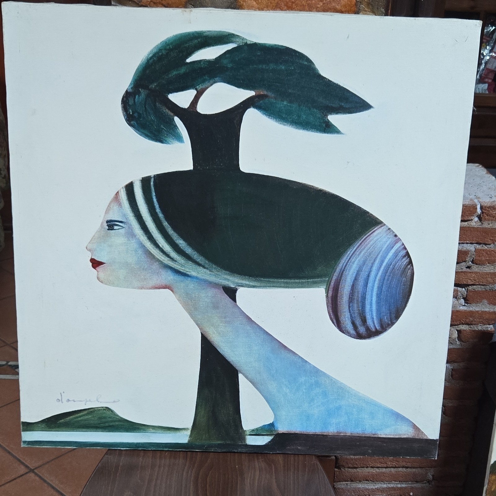 D\'Angelo Painted Modern Style, Stylized Female Figure Profile with Tree D\'Angelo Painted Modern Style, Stylized Female Figure Profile with Tree