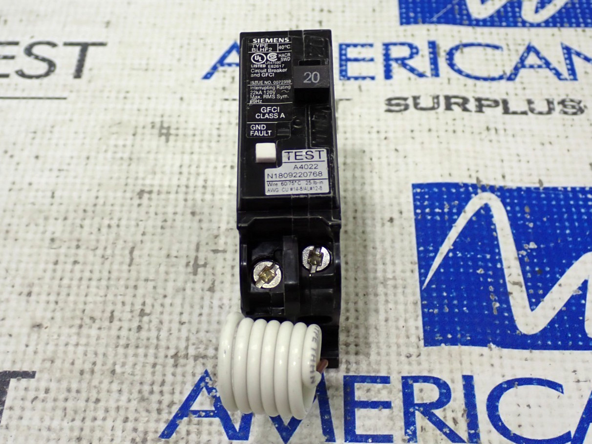 New Siemens BF120AH Single Pole 20 Amp 120 Volt 22k Ground Fault Circuit Breaker