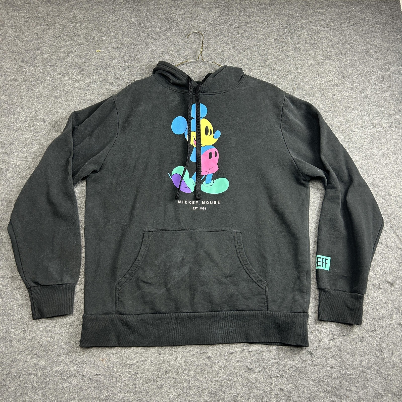 Disney Neff Mickey Mouse Hoodie Men\'s Large Black Pullover Graphic Print Fleece