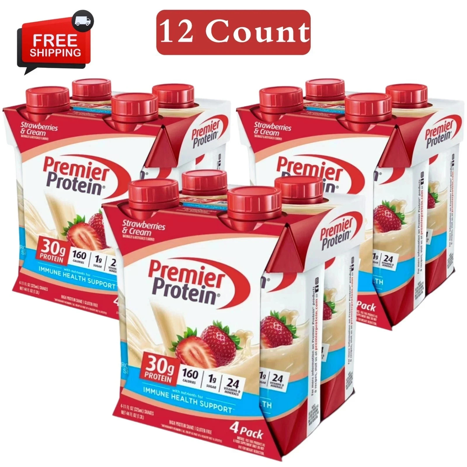 Premier Protein Shake, Strawberries & Cream, 30g Protein, 11 fl oz, 12 Ct