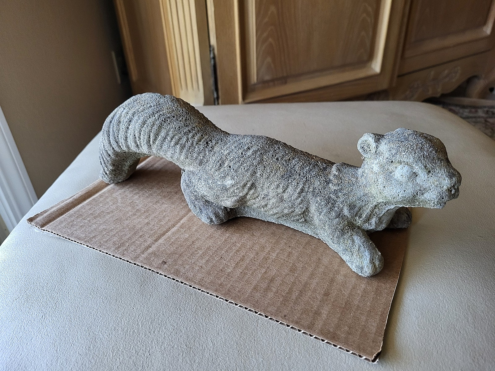 Vintage Weathered Concrete Squirrel Garden Statue w/ Wonderful Aged Patina 14\