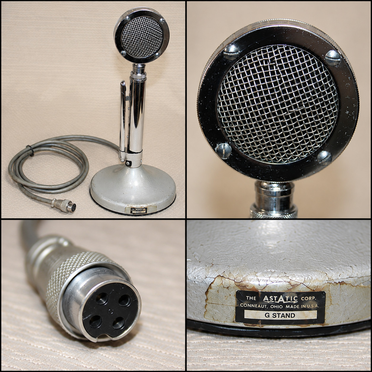 Vintage Astatic D-104 Microphone G Stand Chrome CB Ham Radio 4-Pin Plug USA