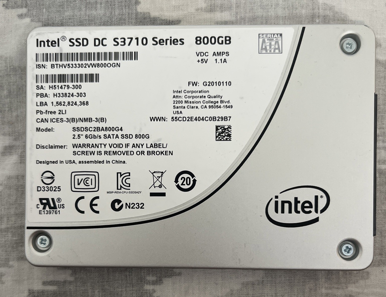 SSDSC2BA800G4 - Intel 800GB 2.5\ SSDSC2BA800G4 - Intel 800GB 2.5\