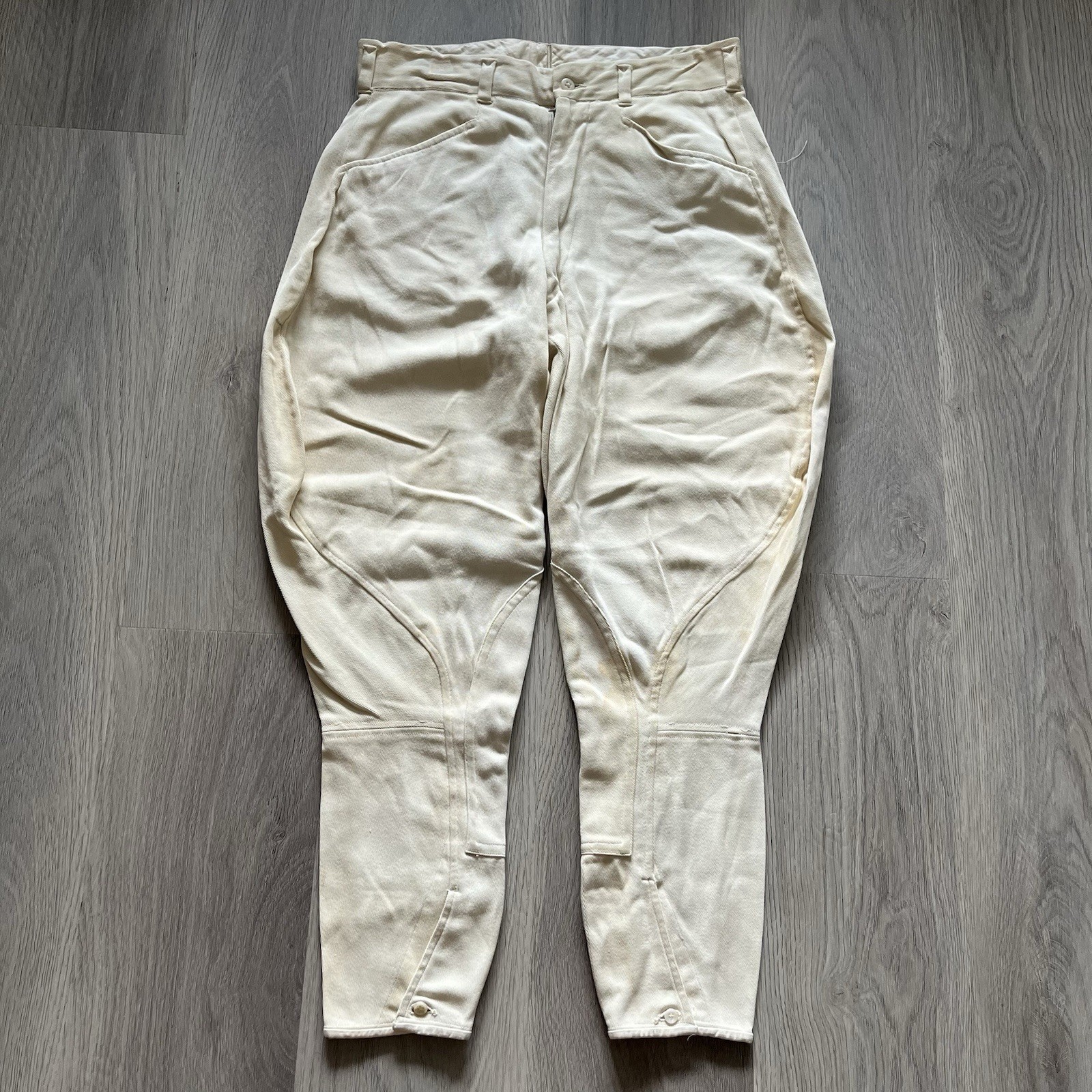 Vintage 40s 50s Cream Equestrian Riding Breeches Button Leg 30x26 Pants