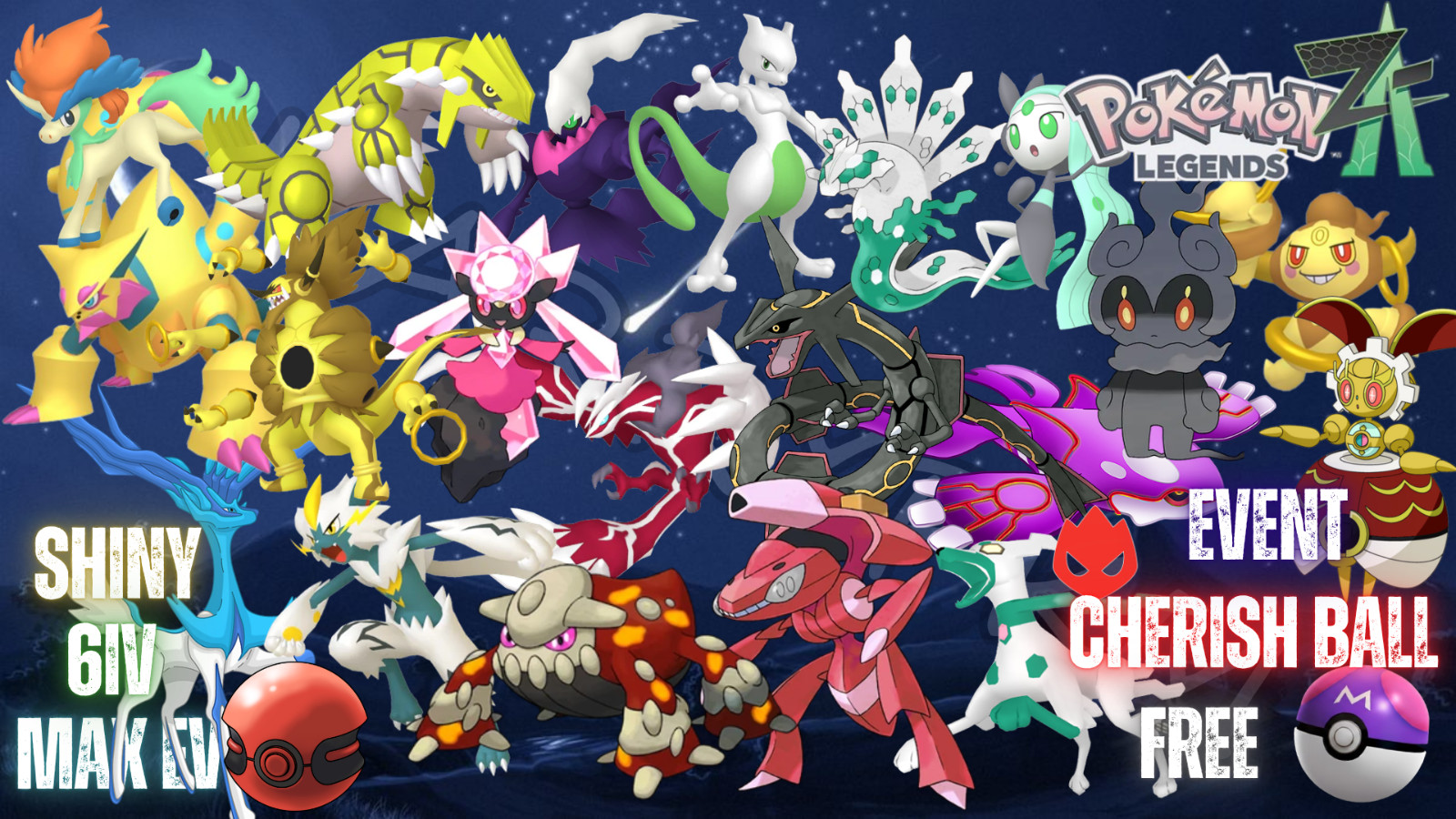 ✨EVENT 20 SHINY ALPHA LEGENDARIES CHERISH BALL✨MAX 6IV EV⭐POKEMON LEGENDS ZA