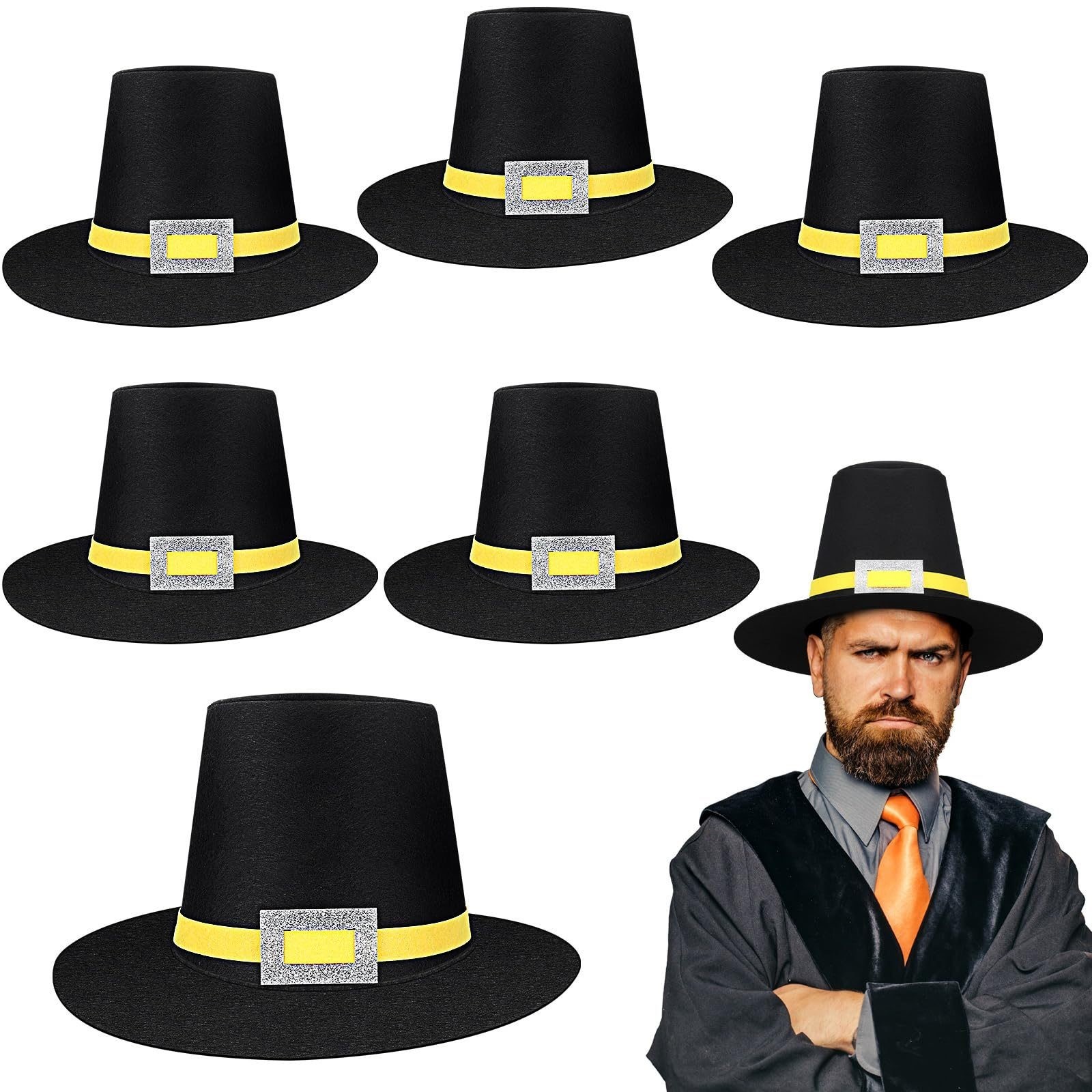 6 Pcs Thanksgiving Felt Pilgrim Hats Bulk for Adults 6 Pcs Thanksgiving Felt Pilgrim Hats Bulk for Adults