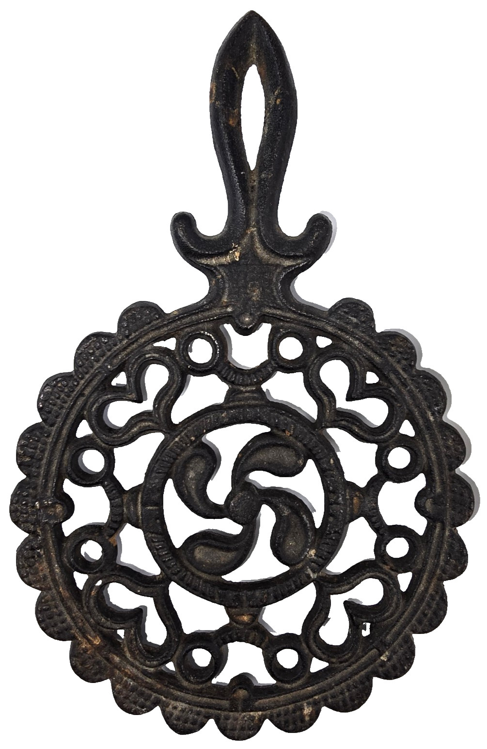 Vintage 1952 J.Z.H. Cast Iron Trivet Teardrop Heart Design John Zimmerman