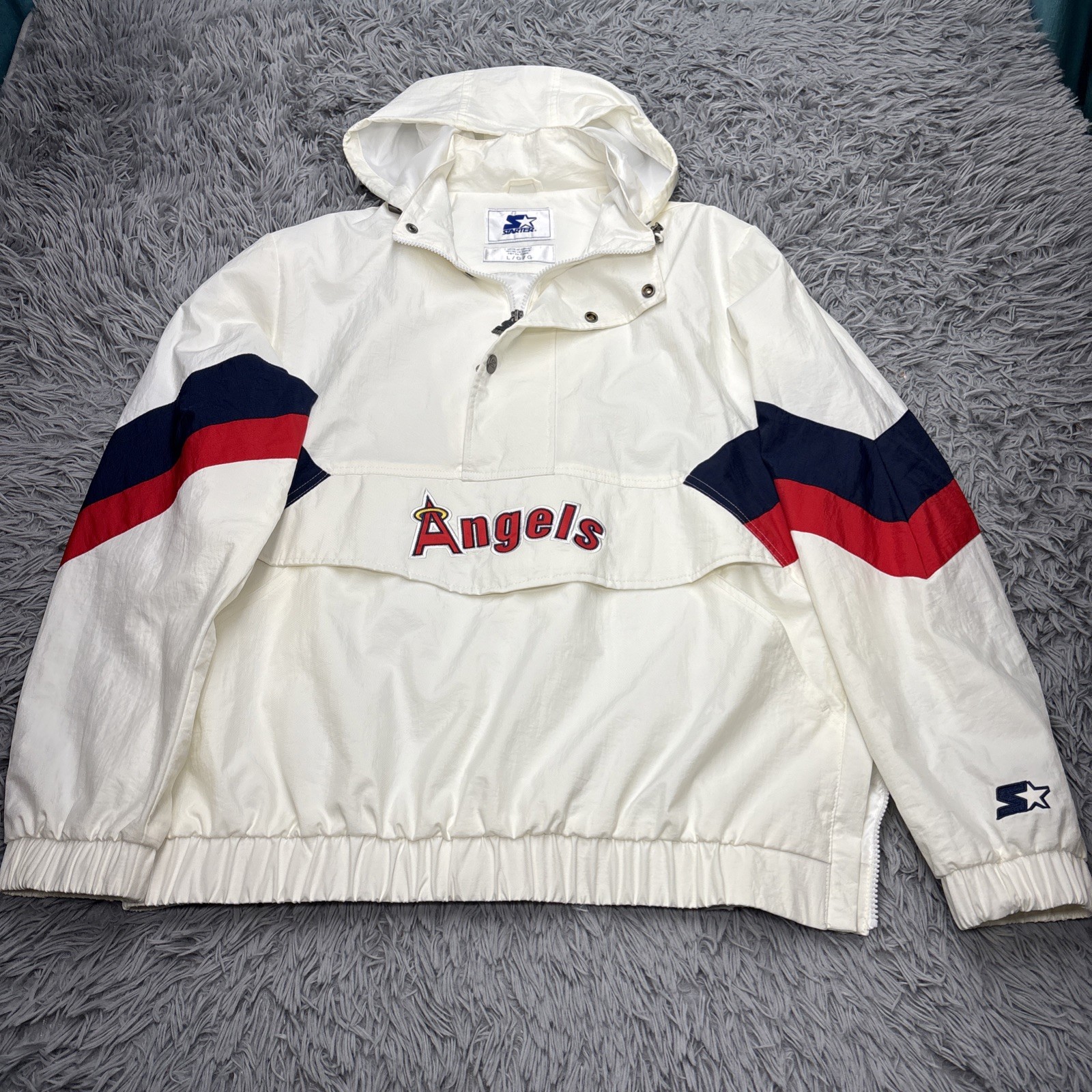 Vtg. 90s Starter Jacket  Anaheim Angels Anorak 1/2 zip pull over w/classic logo