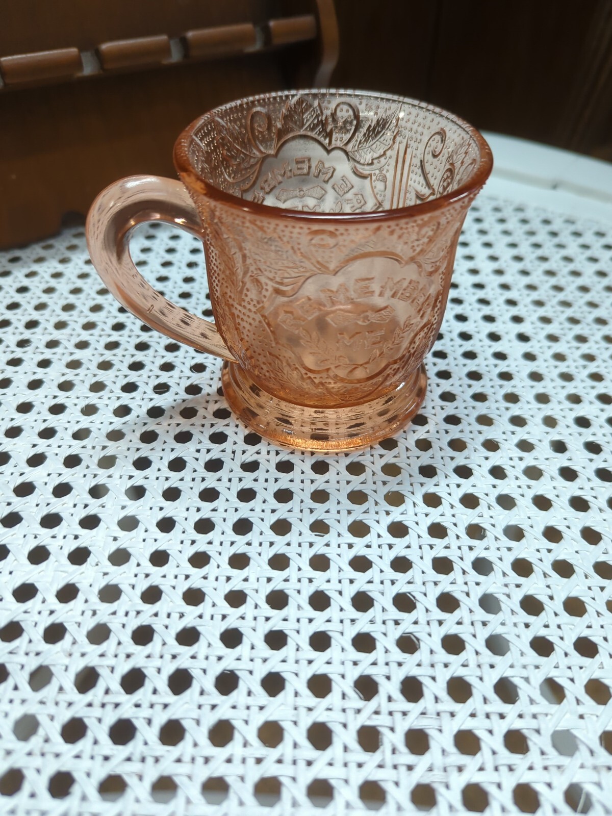 Antique Vintage Pink Glass Child Mug Cup Early American Pattern Glass Antique Vintage Pink Glass Child Mug Cup Early American Pattern Glass