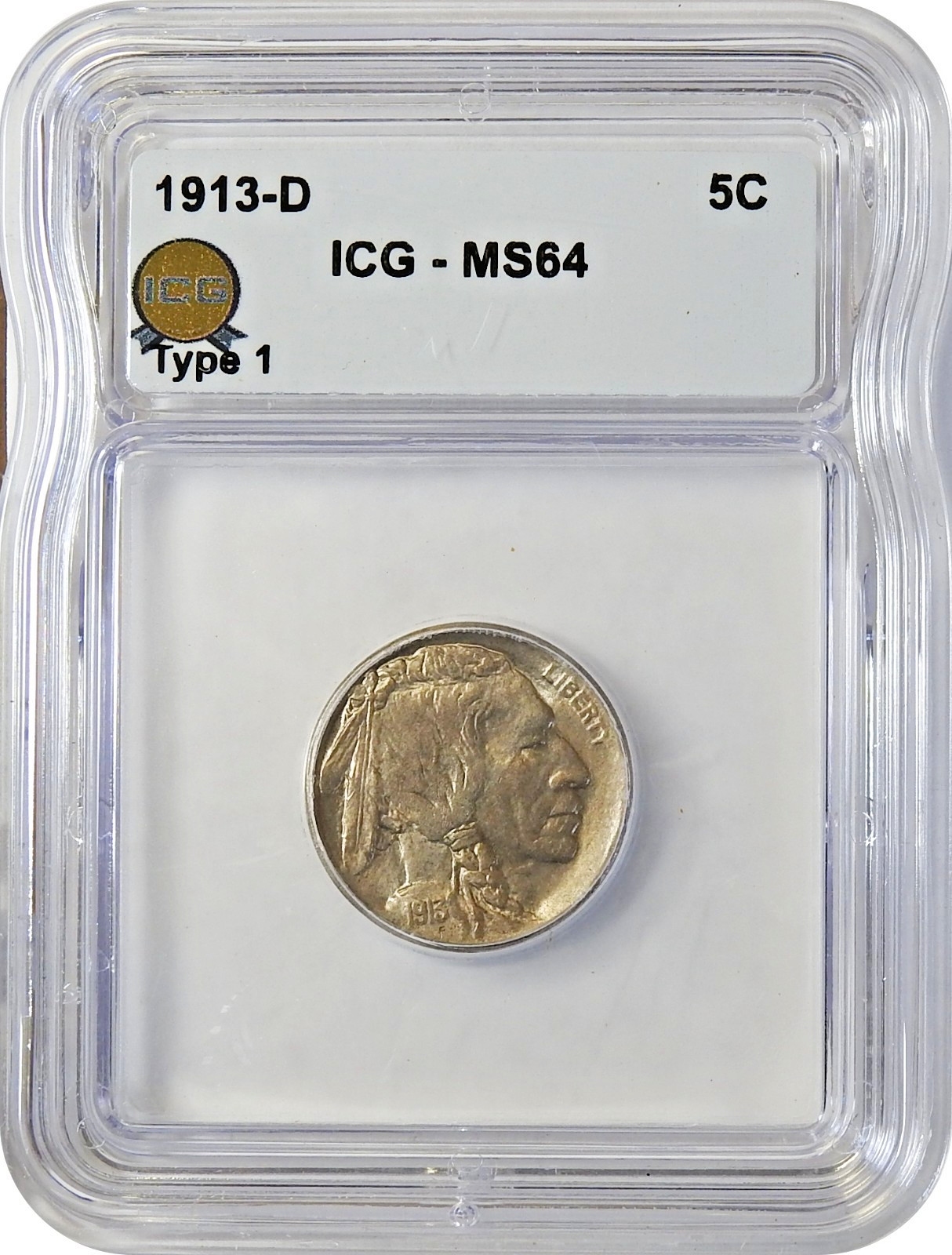 1913 D Type 1 Buffalo Nickel 5C ICG MS64 Choice Uncirculated