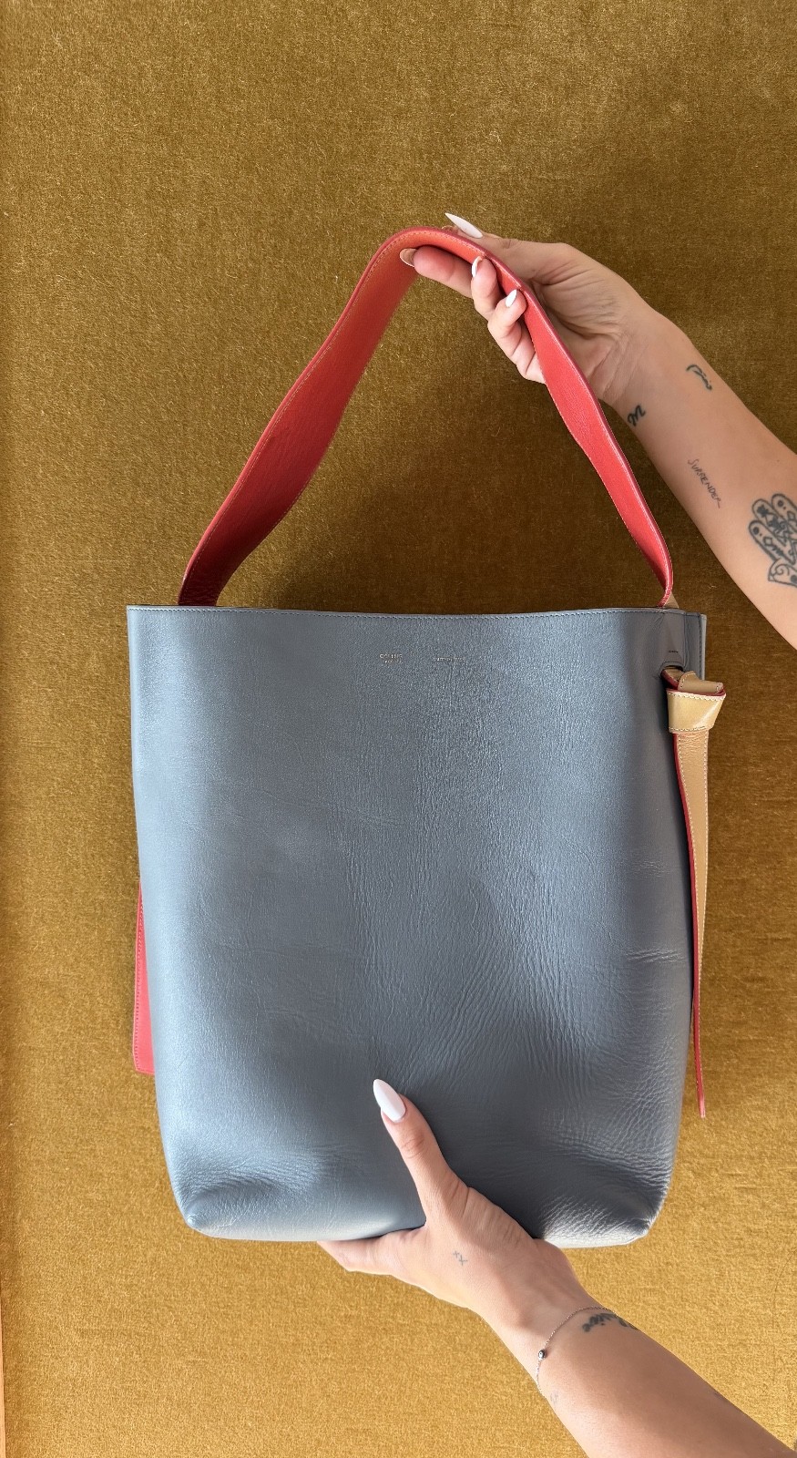 Celine Phoebe Philo Oversized Twisted Cabas Tricolor Tote in Calfskin- 2016/2017