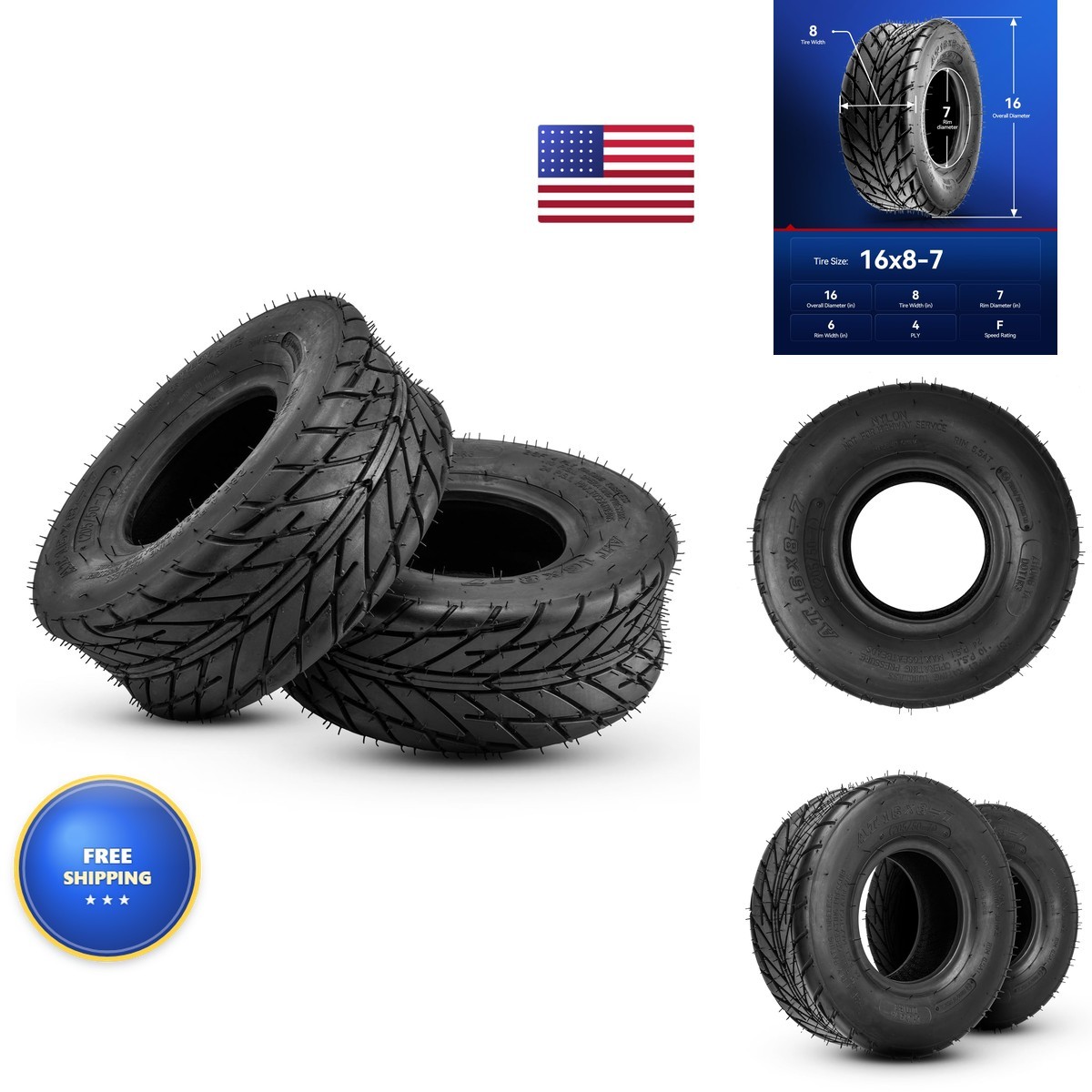 KAX 16x8-7 ATV UTV Turf Tires 4PR Set of 2