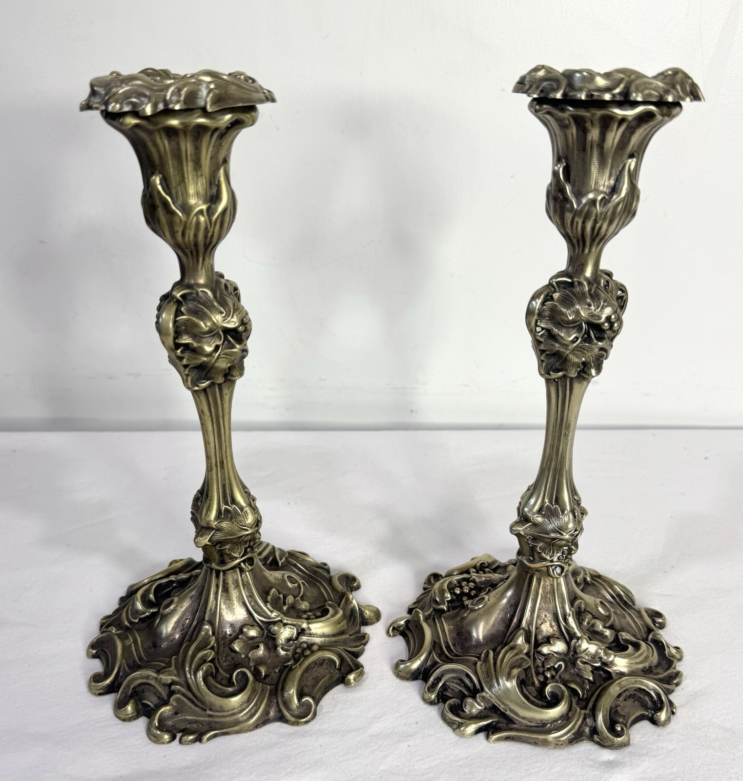 Pair Circa 1800s French Rococo Silverplate Candle Holders