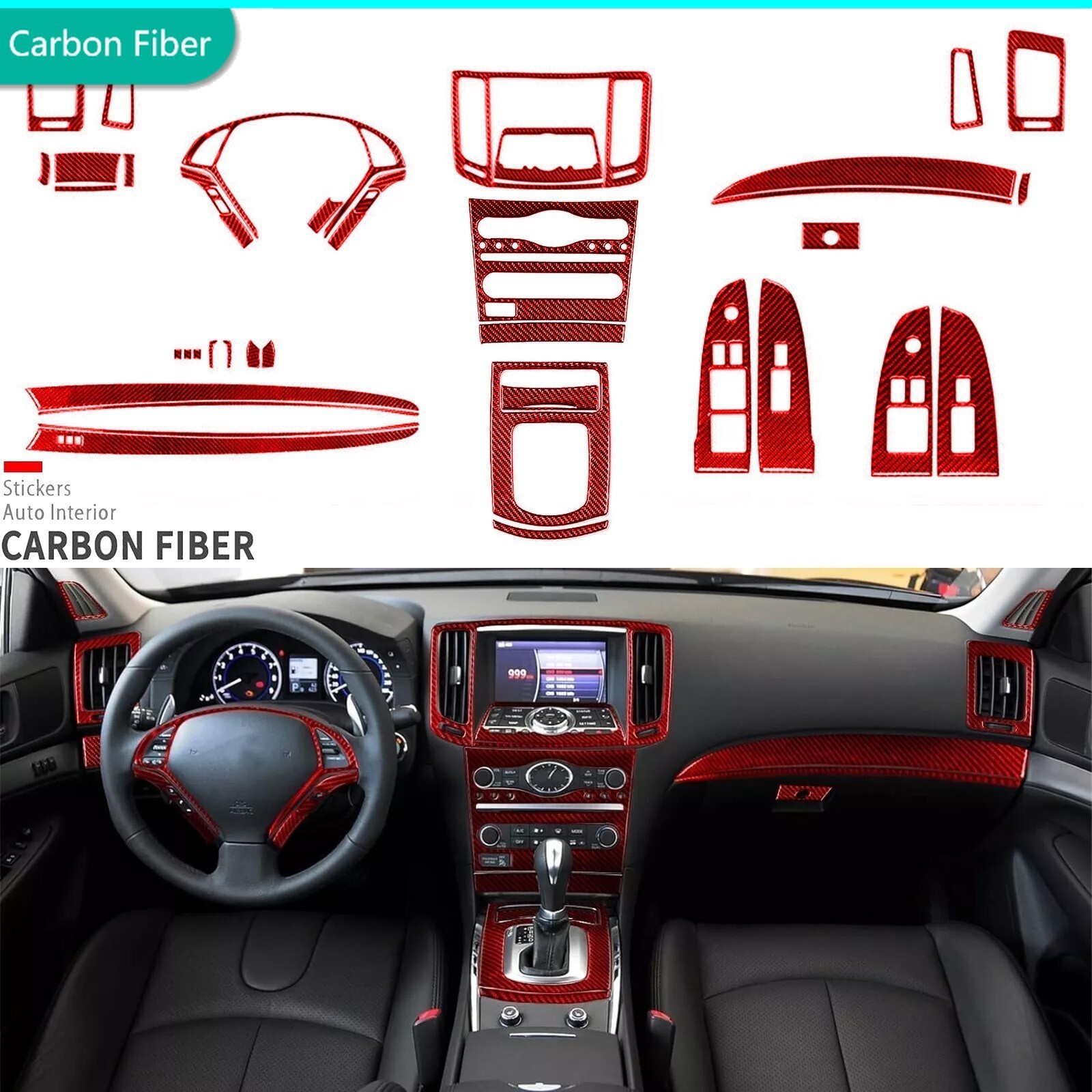 42Pcs Infiniti G37 2-door coupe red carbon fibre full interior trim kit 2010-13