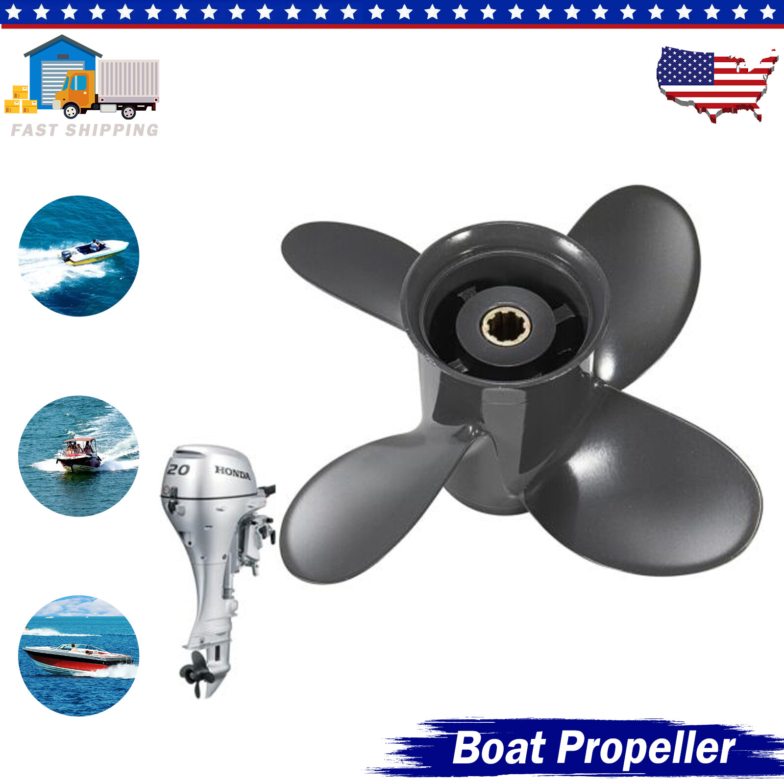 9 1/4 x 10 Boat Aluminum Propeller for Honda BF 8HP/9.9HP/15HP/20HP 8 Tooth | RH