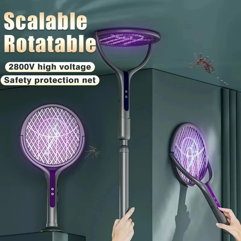 Electric Fly Swatter Racket Rechargeable Bug Zapper Trap Lamp for Indoor Outdoor