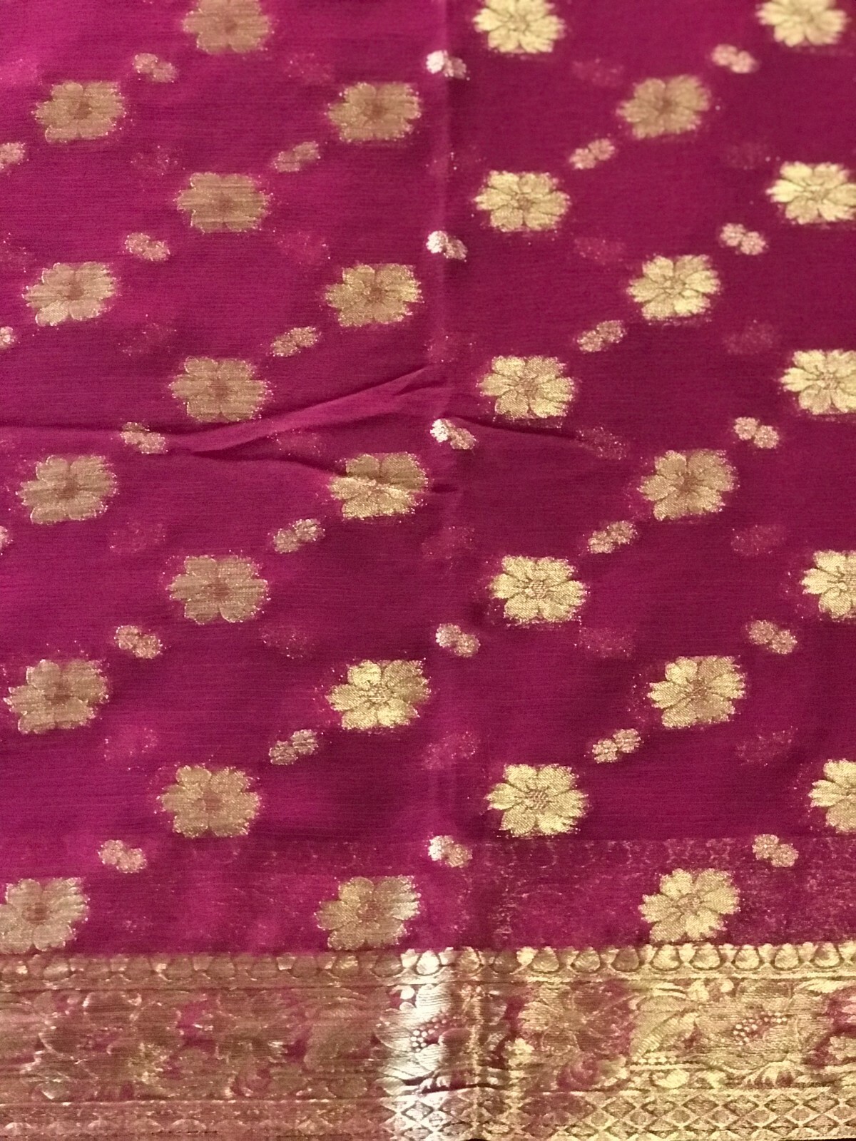 Stunning Magenta Crepe Silk Saree with Golden Zari