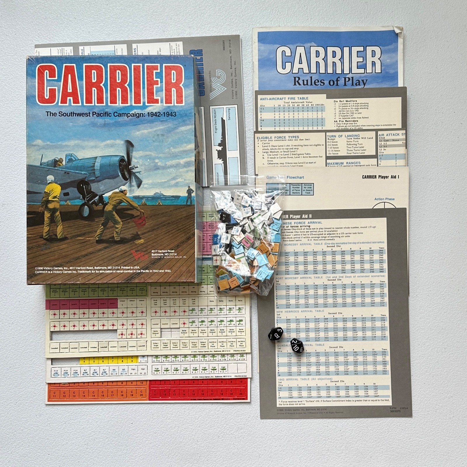 VERIFIED COMPLETE Carrier Board Game 1990 Victory Games WWII Partially Punched