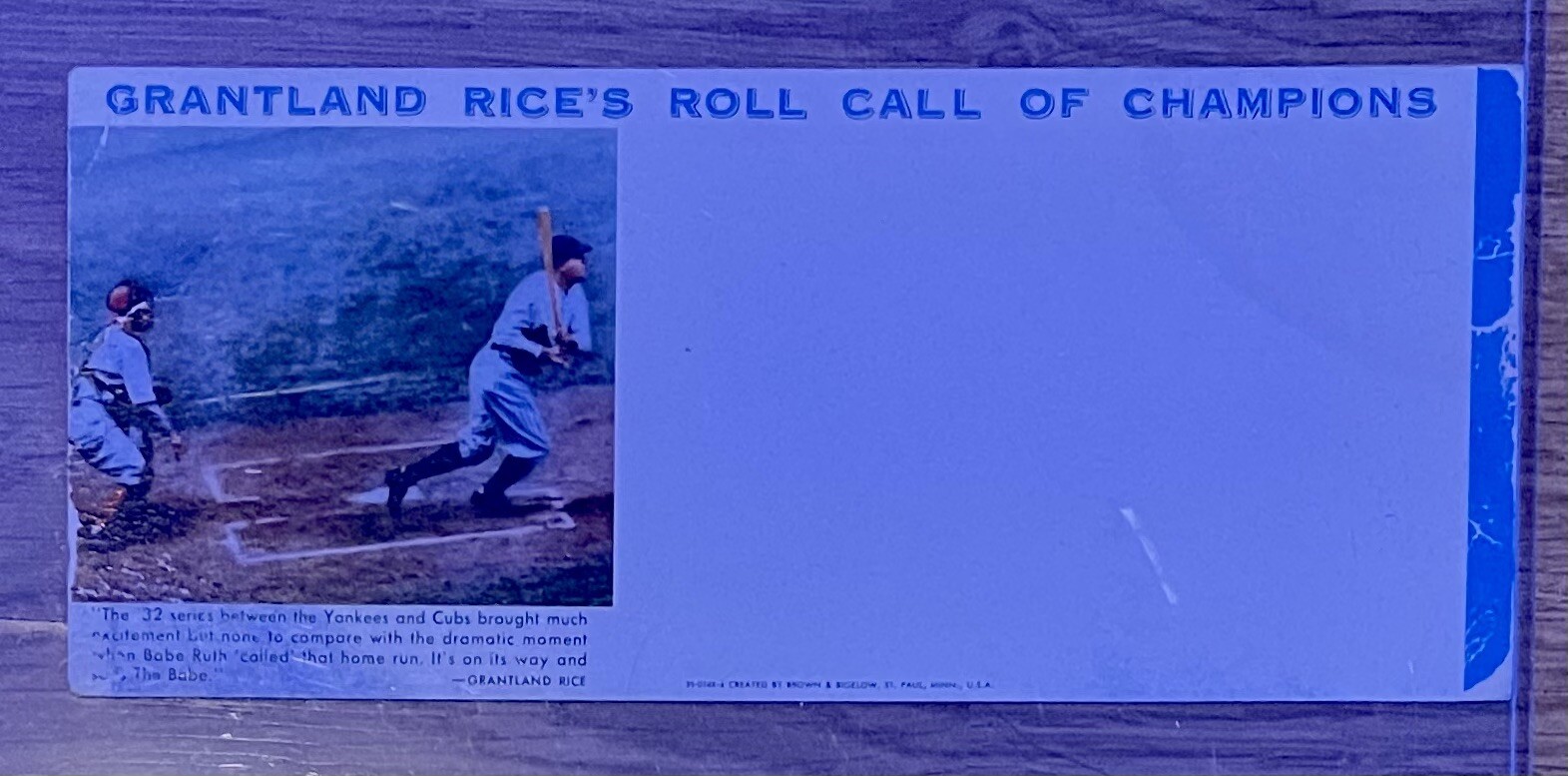 BABE RUTH GRANTLAND RICE INK BLOTTER ORIGINAL 1932 WORLDSERIES CALLED SHOT IMAGE