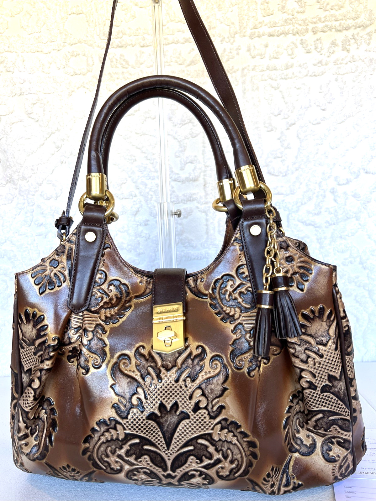 NWT BRAHMIN Elisa Large Satchel Oxford Brown Fresco Textured Leather Gold Hdwre NWT BRAHMIN Elisa Large Satchel Oxford Brown Fresco Textured Leather Gold Hdwre