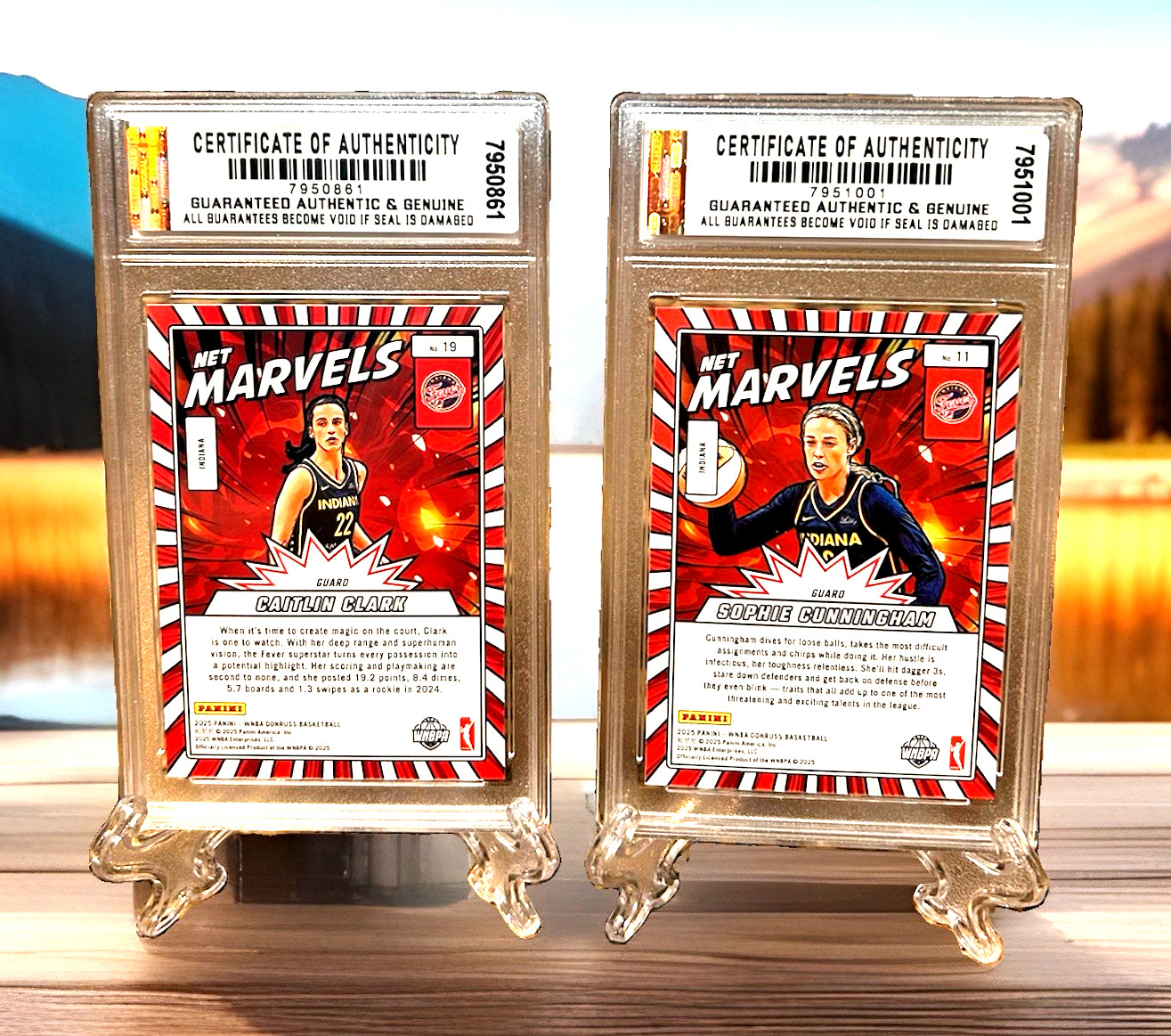 2 GRADED GEM-MT 10 CAITLIN CLARK/SOPHIE CUNNINGHAM 2025 DONRUSS Net Marvels LOT
