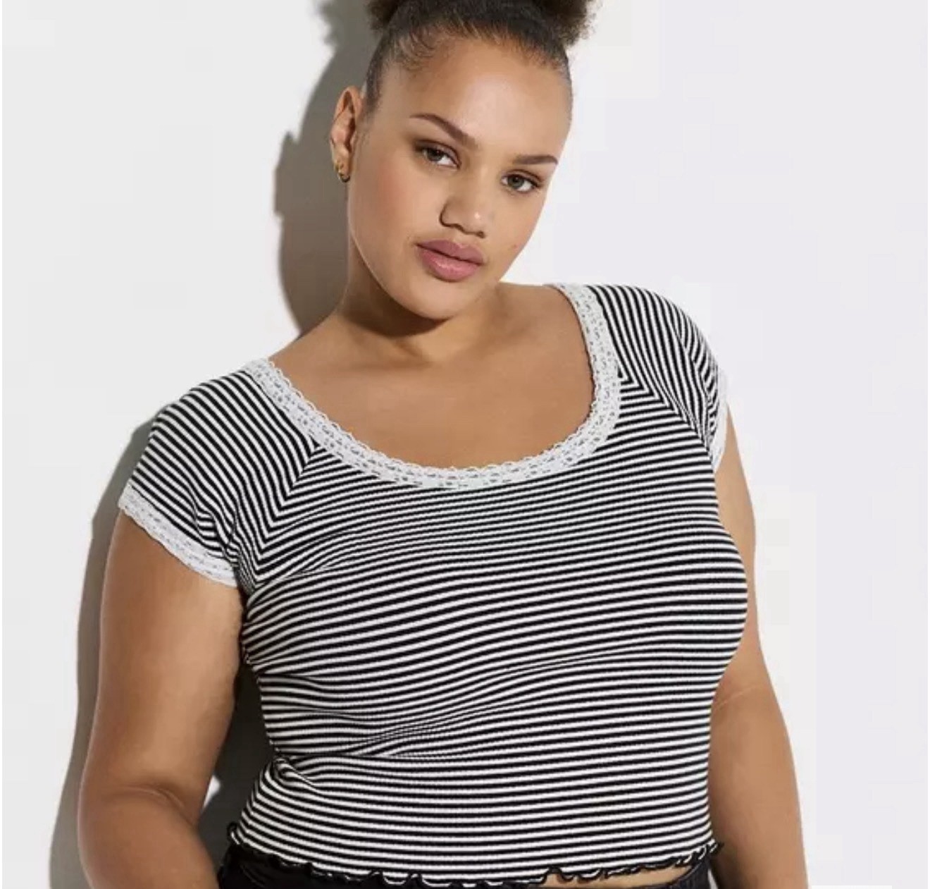 NWT Torrid LoveSick Lace Trim Rib Striped Black & White T Shirt NWT Torrid LoveSick Lace Trim Rib Striped Black & White T Shirt