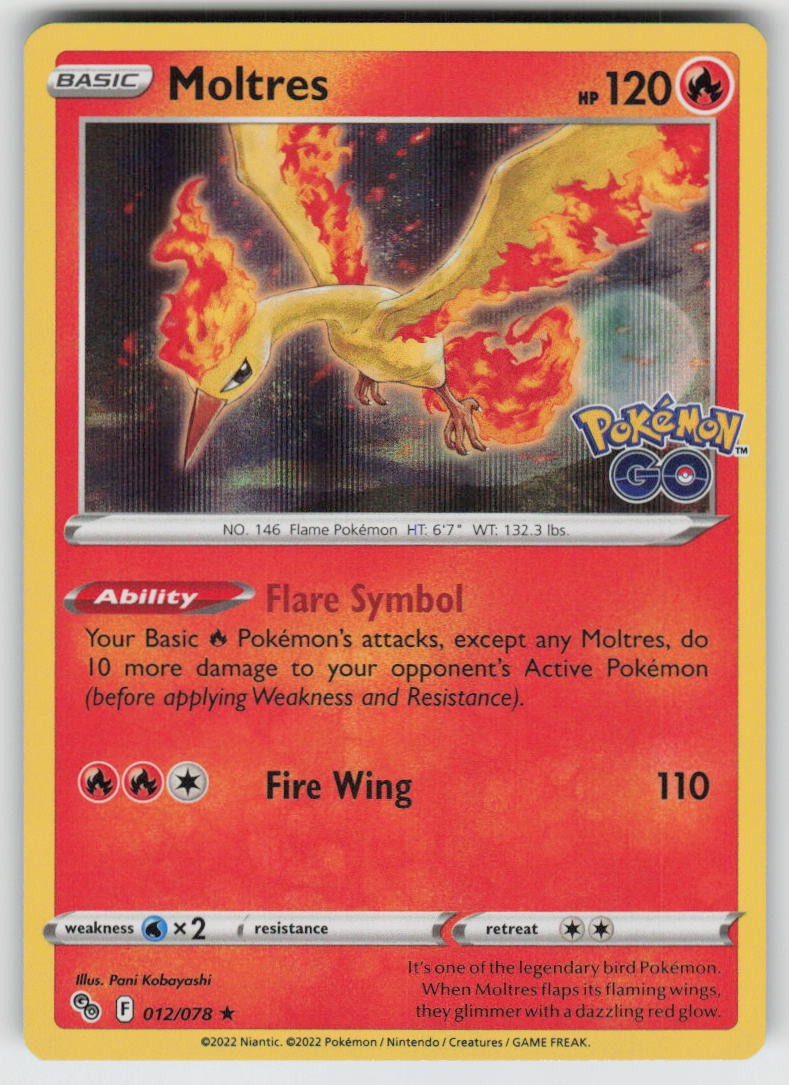 Holo Moltres 012/078 Rare Pokemon GO Near Mint Holo Moltres 012/078 Rare Pokemon GO Near Mint