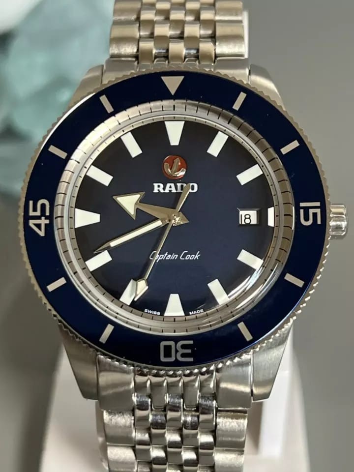 Automatic Men\'s RADO Captain Cook Blue Dial Stainless Steel Swiss Watch