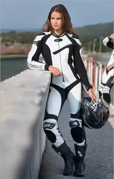 WOMEN'S BLACK RACING MOTORCYCLE MOTORBIKE MOTO GP BIKER COWHIDE LEATHER SUIT