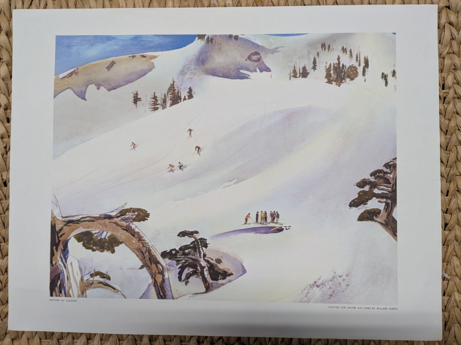 Vintage Millard Sheets United Airlines Western Ski Country Travel Print