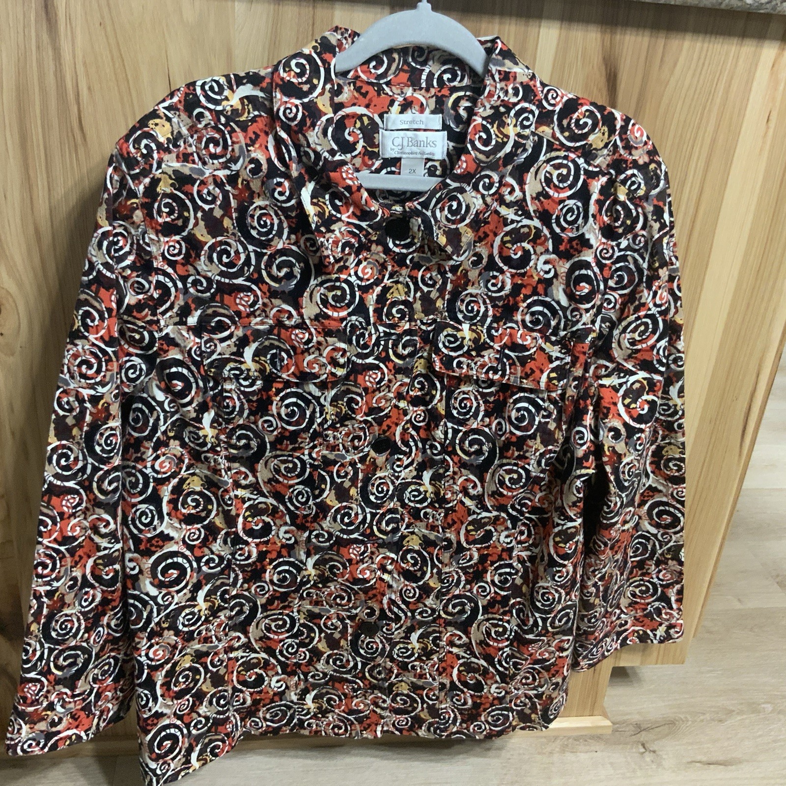 CJ Banks by Christopher & Banks 2X Jacket Red Black White Swirl Exc Condition