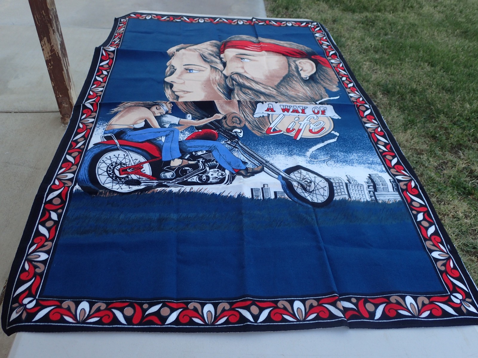 Vintage David Mann A Way of Life Harley Davidson Motorcycle Felt Tapestry 1970's