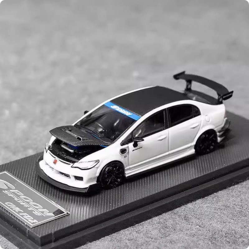 MicroTurbo1:64 Honda Civic FD2 SPOONTYPE‑R Diecast Car ModelOpen‑HoodCollectible