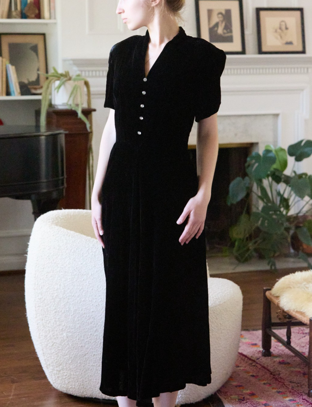 Vintage 30s 40s Handmade S Silk Velvet Dress Black Bias Cut Vintage 30s 40s Handmade S Silk Velvet Dress Black Bias Cut