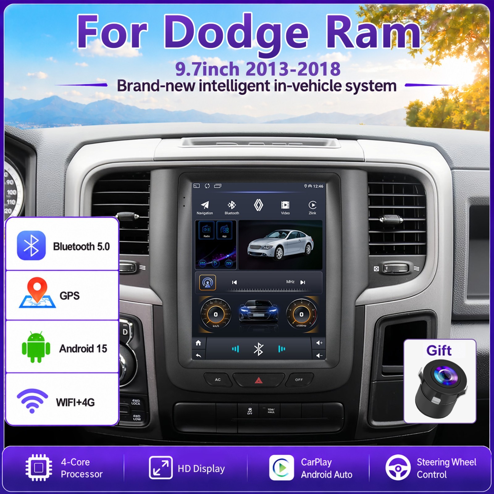 9.7'' For 2013-2018 Dodge Ram 1500 2500 3500 Apple Carplay Car Stereo GPS Radio