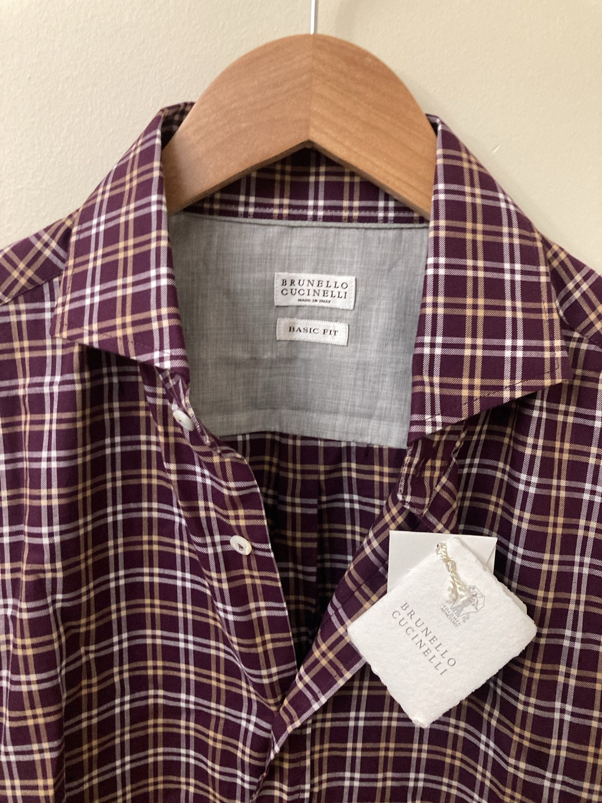 nwt BRUNELLO CUCINELLI Button Down Shirt Maroon/Gold/White Plaid Large nwt BRUNELLO CUCINELLI Button Down Shirt Maroon/Gold/White Plaid Large