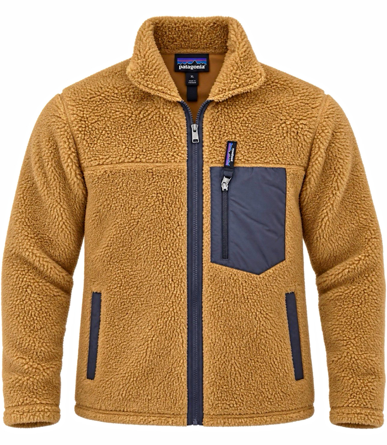 Patagonia Men Brown/Navy Solid Full-Zip Jacket XL Stand-Up Collar Regular Fit