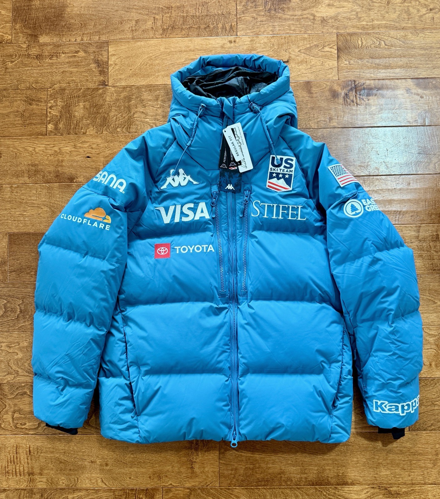 Kappa US Ski Team GARA Blue Down Ski Jacket Hooded Waterproof Full Zip L