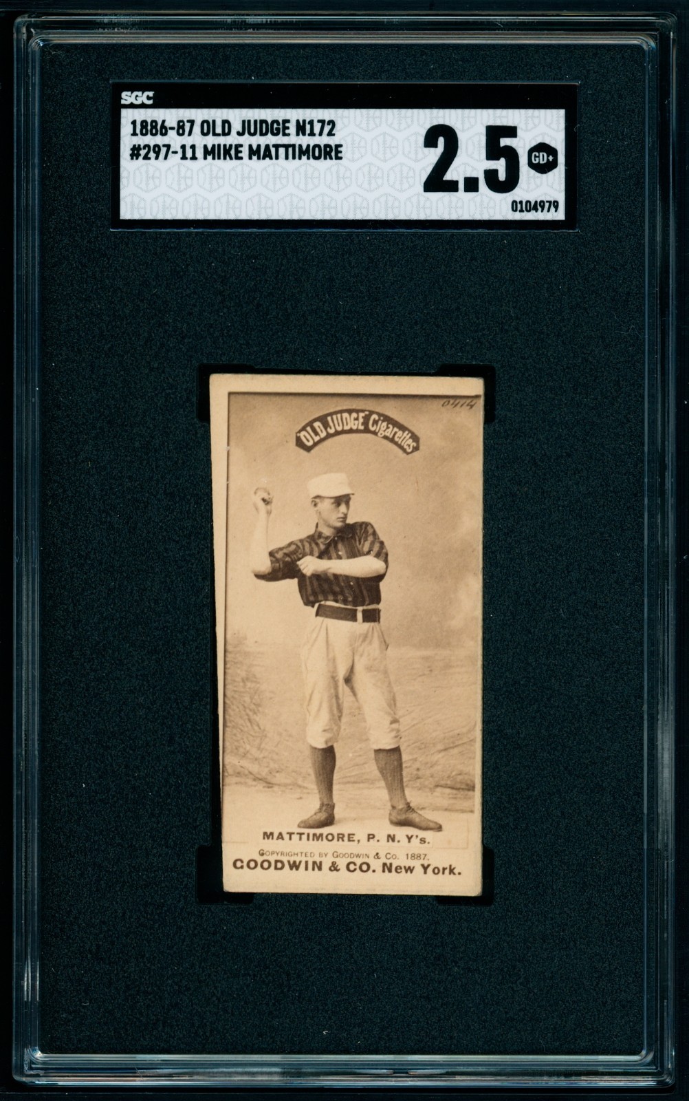 1886-87 N172 Old Judge #297-11 Mike Mattimore, Throw R Hand - NY - SGC 2+ Image+
