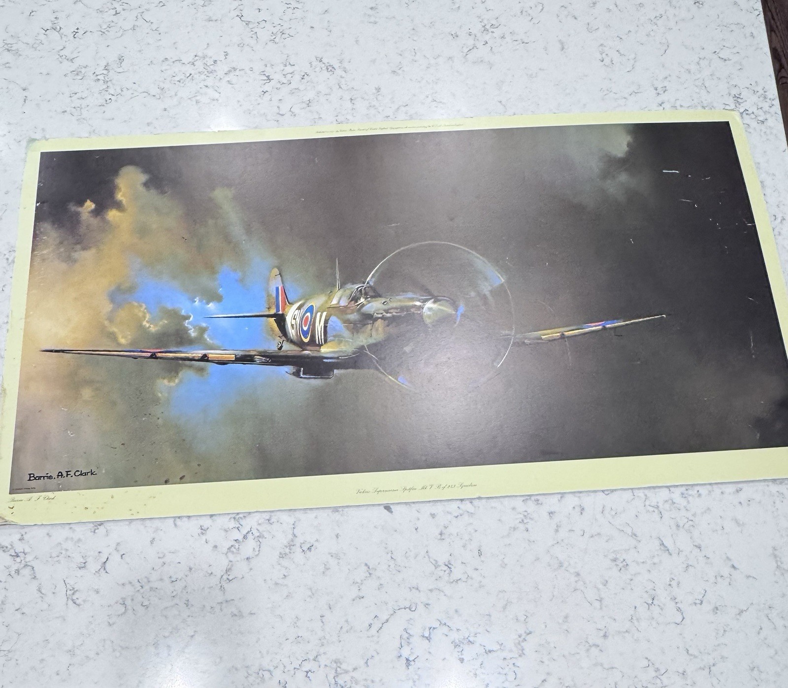 Vtg Spitfire Aviation Art Print by Barrie A.F. Clark RAF WWII Plane Poster Board Vtg Spitfire Aviation Art Print by Barrie A.F. Clark RAF WWII Plane Poster Board