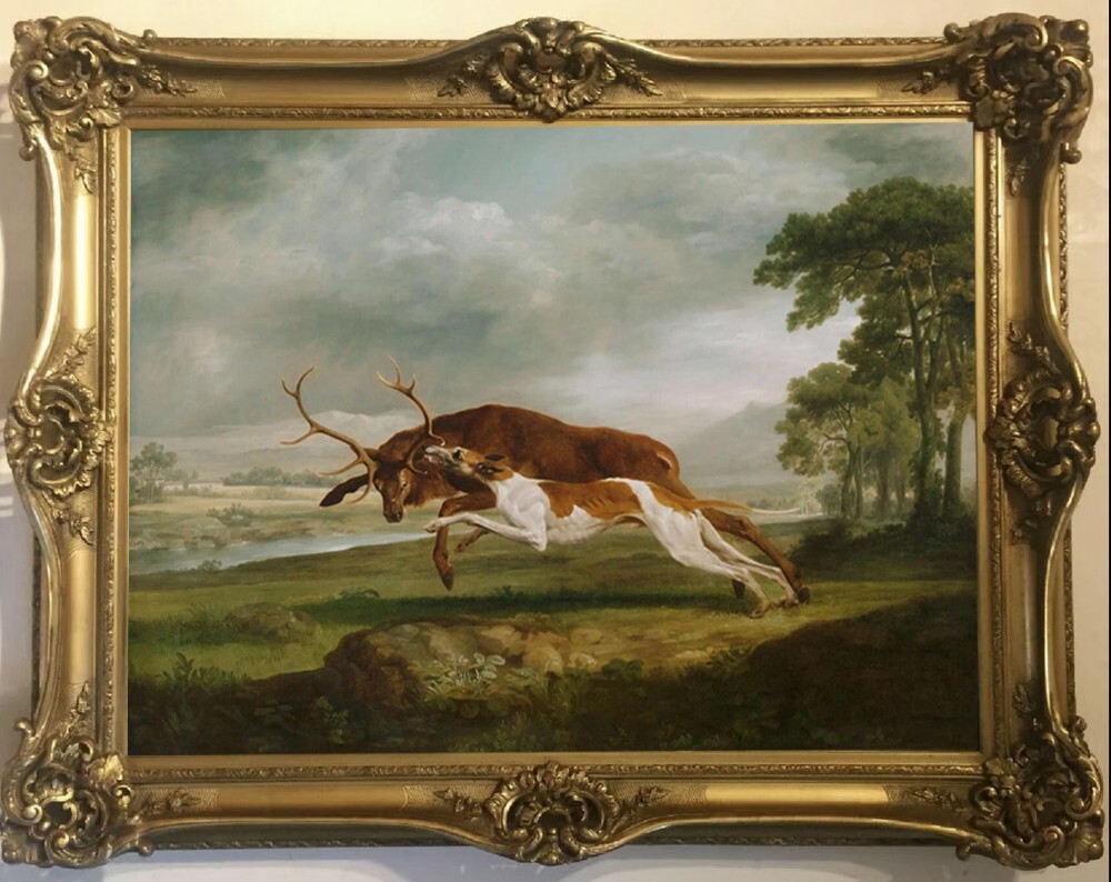 Handmade Old Master-Art Antique Oil painting Animal hunting dog on canvas 30X40\