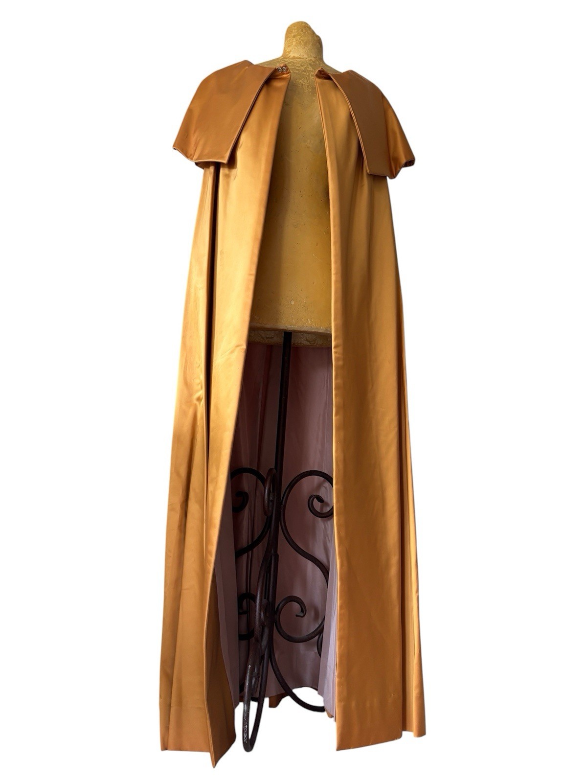 Vtg Dramatic Gold Satin Cape Coat - Art Deco Hollywood Glamour - Long Theatrical