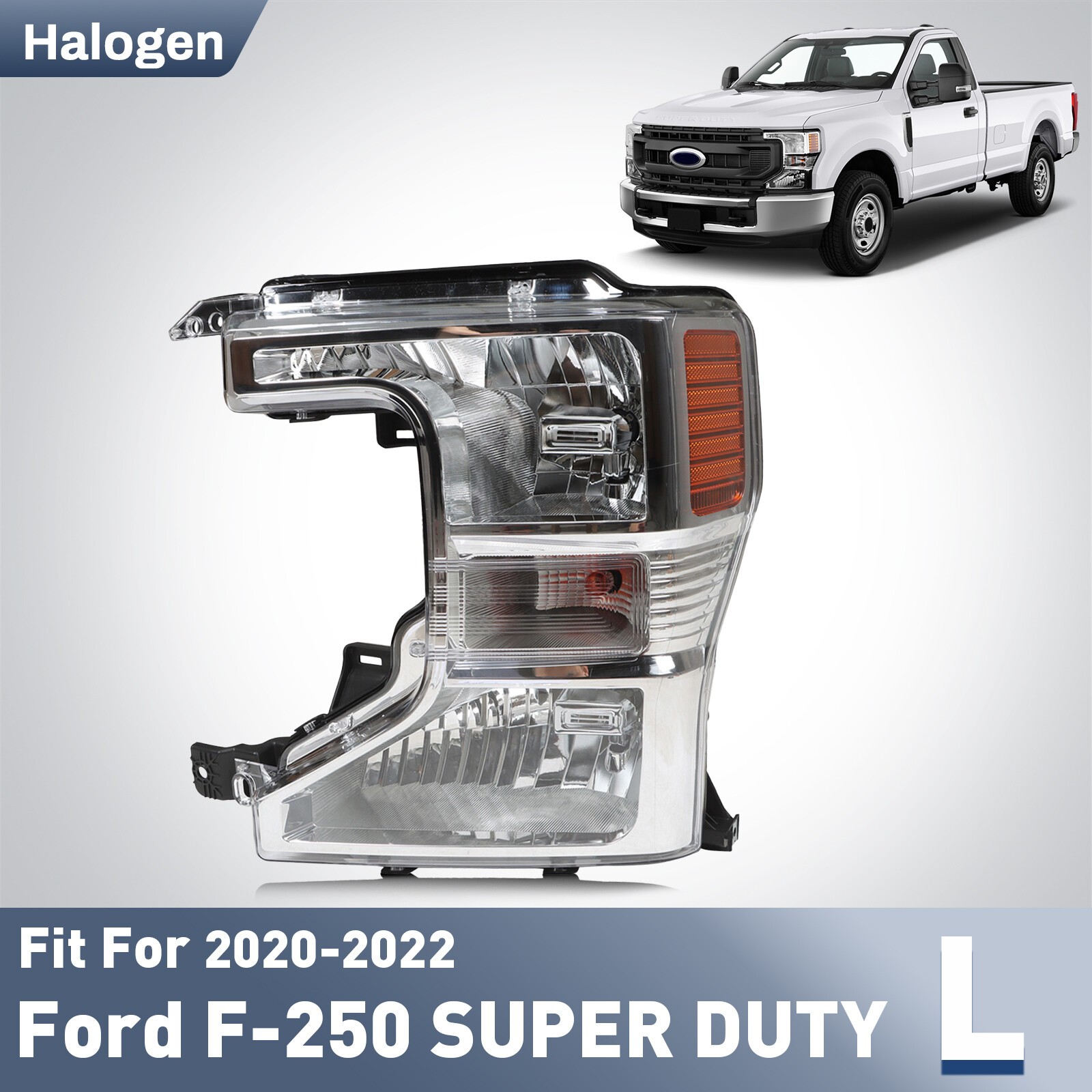 For 2020-2022 Ford Super Duty F250 350 450 Halogen Headlight Chrome Driver Left