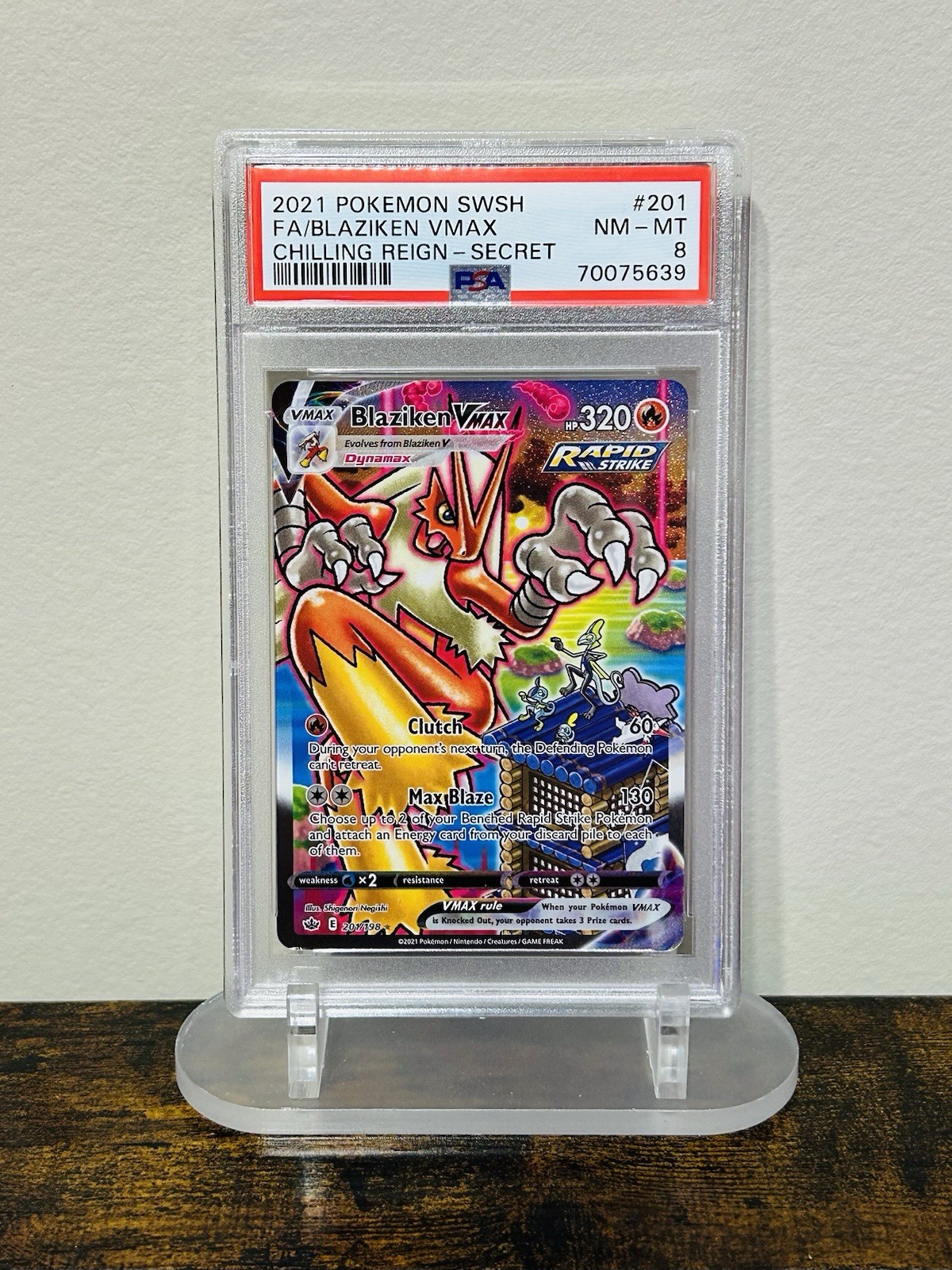 Pokemon Blaziken VMAX (Alternate Art Secret) 201/198 - Chilling Reign Holo PSA 8 Pokemon Blaziken VMAX (Alternate Art Secret) 201/198 - Chilling Reign Holo PSA 8